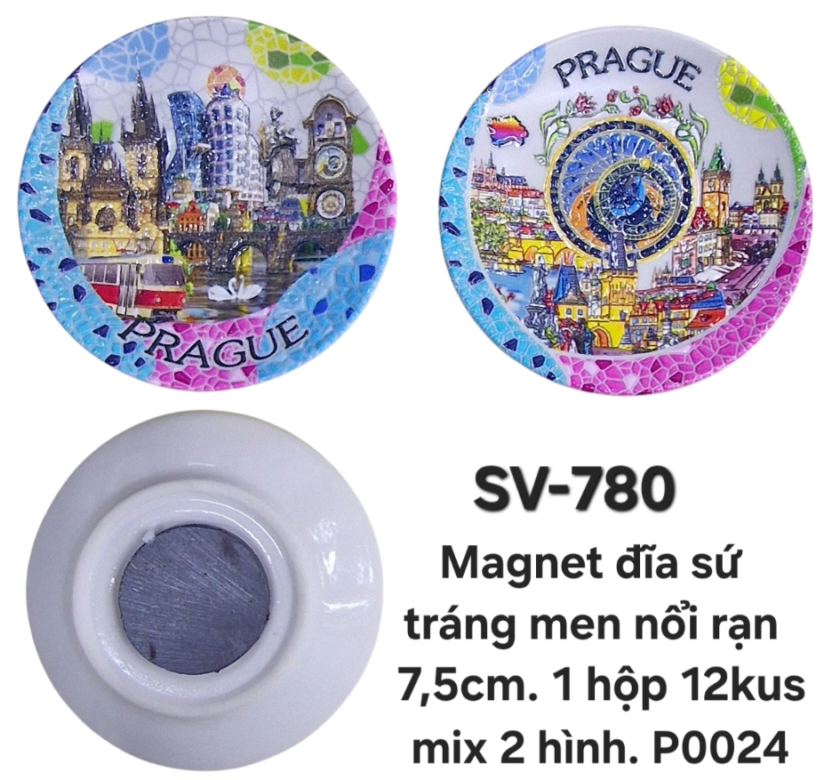 SV-780. Magnet sứ đĩa men rạn nổi. Size 7,5 cm. Mix 2 hình 