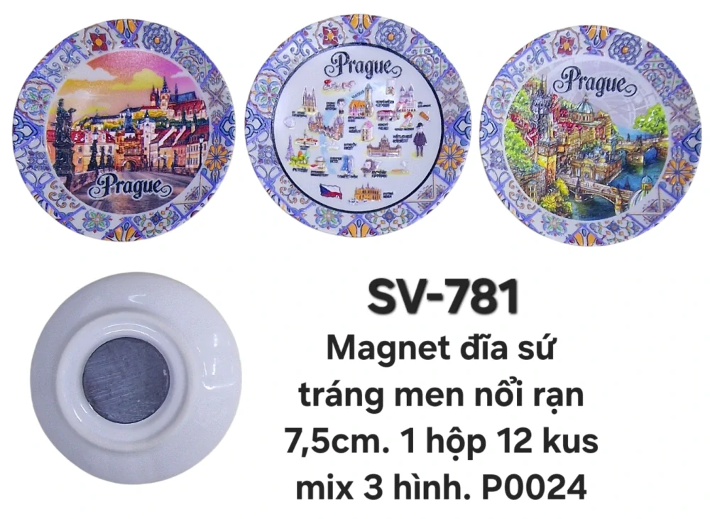 SV-781. Magnet đĩa sứ men rạn nổi. Size 7,5 cm. Mix 3 hình